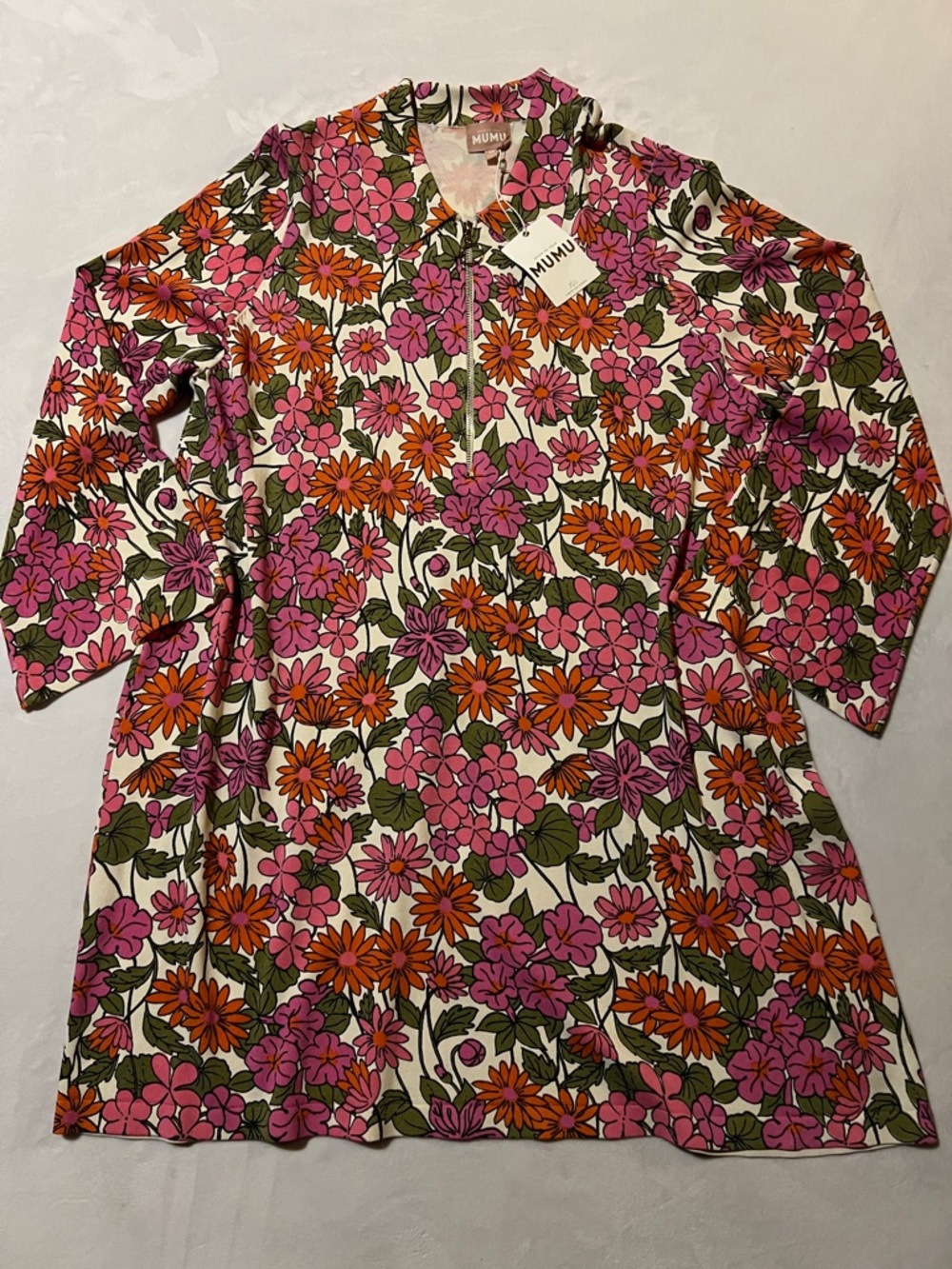 Show Me Your MuMu Pink Orange Floral V-Neck Mini Dress Cottagecore meets retro - Picture 4 of 8